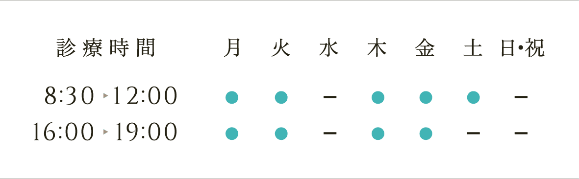 診療時間 8:30〜12:00/16:00〜19:00